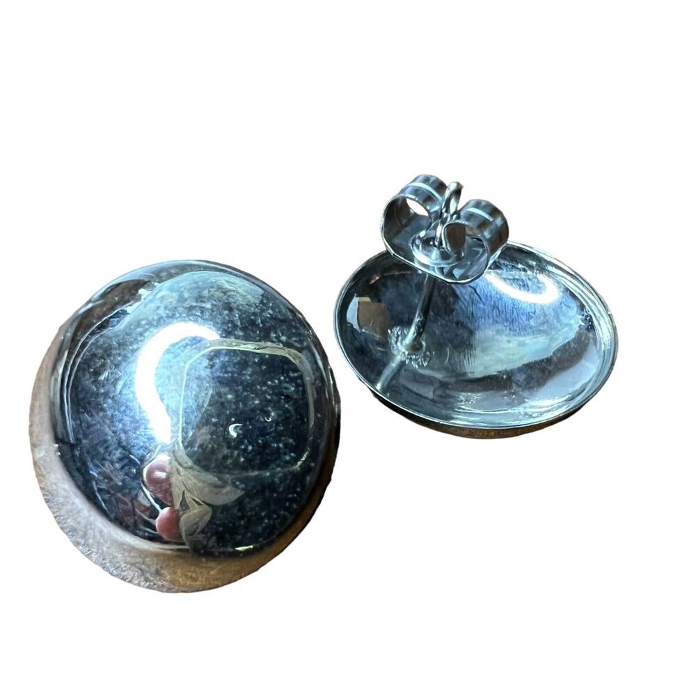 Vintage Womens Circle Stud Fashion Earrings 70s 80s Metal Silver Tone